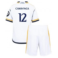 Real Madrid Eduardo Camavinga #12 Heimtrikotsatz Kinder 2023-24 Kurzarm (+ Kurze Hosen)